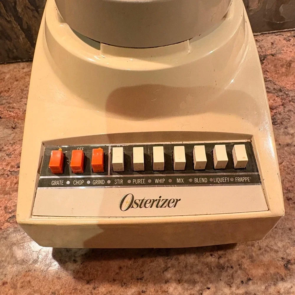 Vintage 70s Osterizer Cycle 10 Speed Blender Model 828 Almond Glass Pitcher